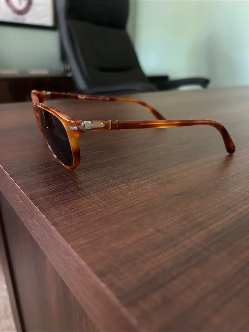 Persol Mens Sunglasses - Tortoiseshell Brown Frame, Black Lenses